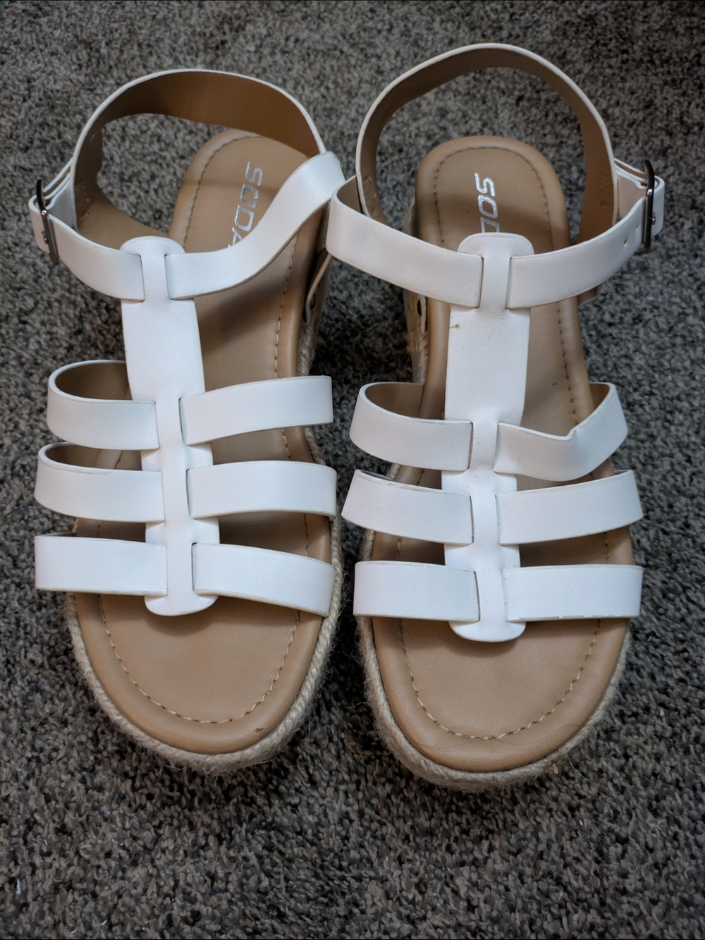 Soda White Strappy T-Bar Gladiator Sandals